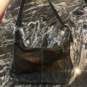 Vintage Coach Shoulder Bag - Black Leather w/ Silver